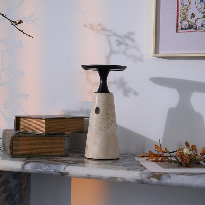 Cordless Travertine Table Lamp with Touch-Activated LED