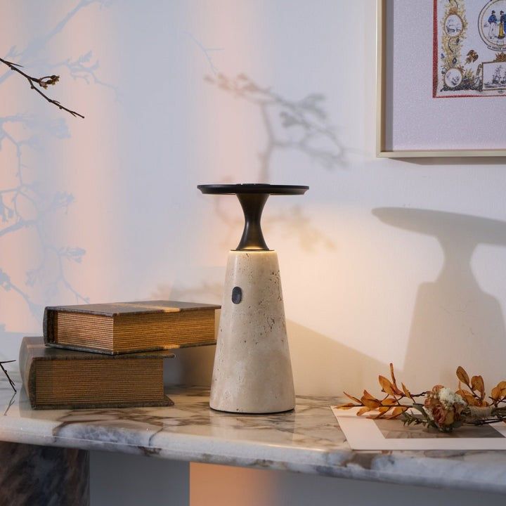 Cordless Travertine Table Lamp with Touch-Activated LED