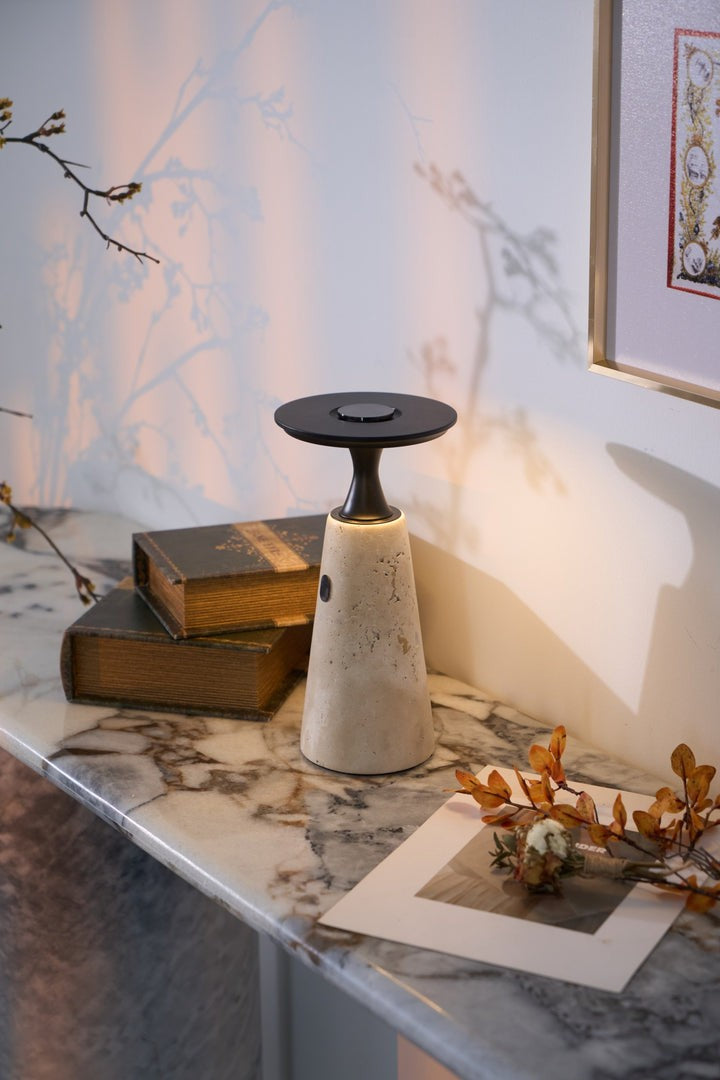 Cordless Travertine Table Lamp with Touch-Activated LED