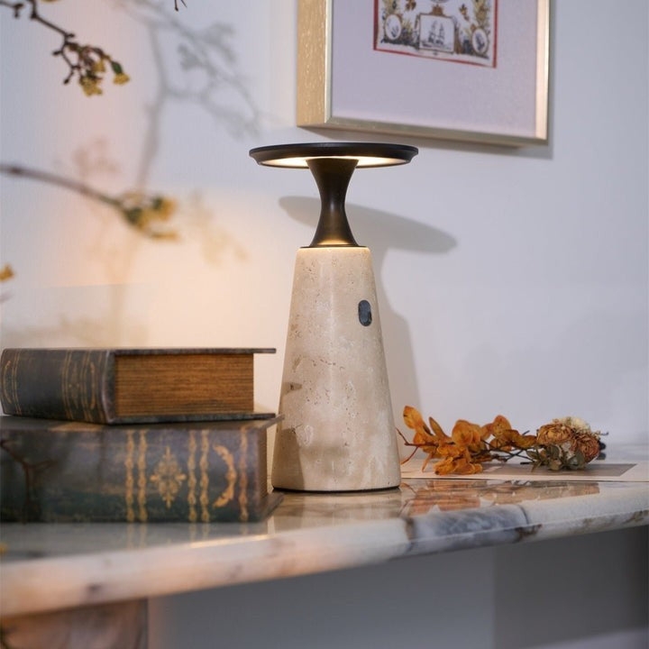 Cordless Travertine Table Lamp with Touch-Activated LED