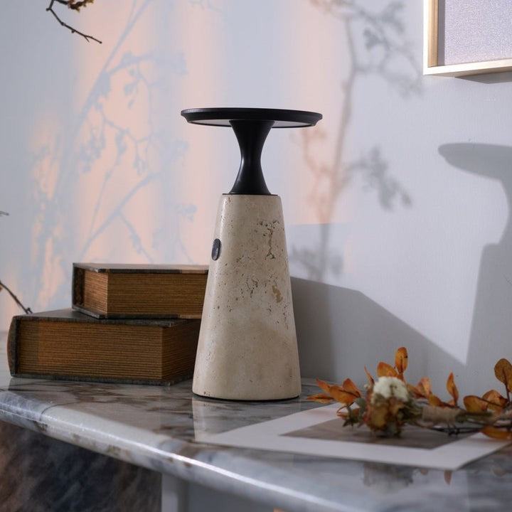 Cordless Travertine Table Lamp with Touch-Activated LED