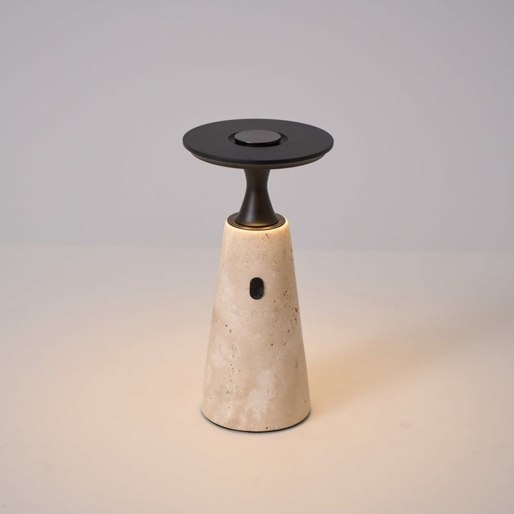 Cordless Travertine Table Lamp with Touch-Activated LED