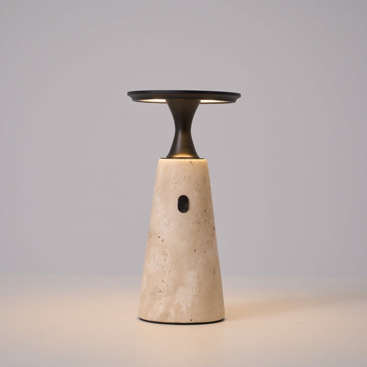 Cordless Travertine Table Lamp with Touch-Activated LED