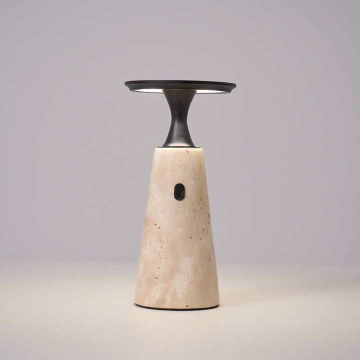 Cordless Travertine Table Lamp with Touch-Activated LED