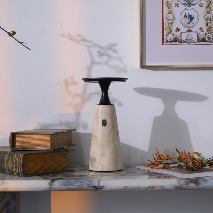 Cordless Travertine Table Lamp with Touch-Activated LED