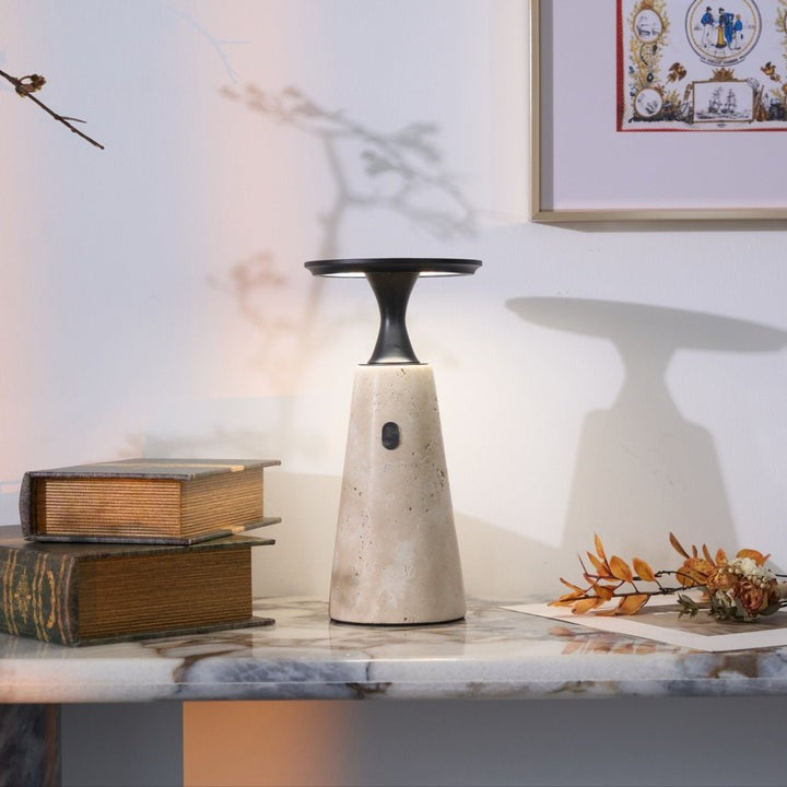Cordless Travertine Table Lamp with Touch-Activated LED
