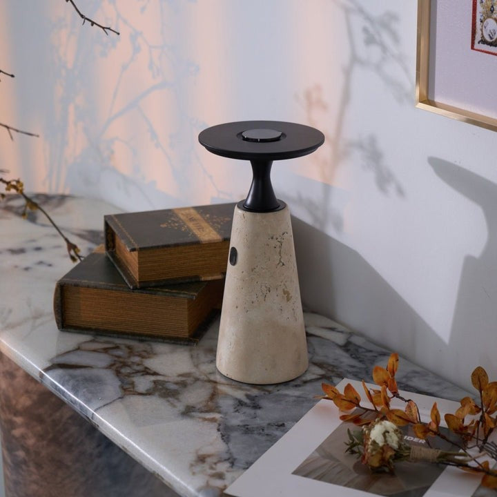 Cordless Travertine Table Lamp with Touch-Activated LED
