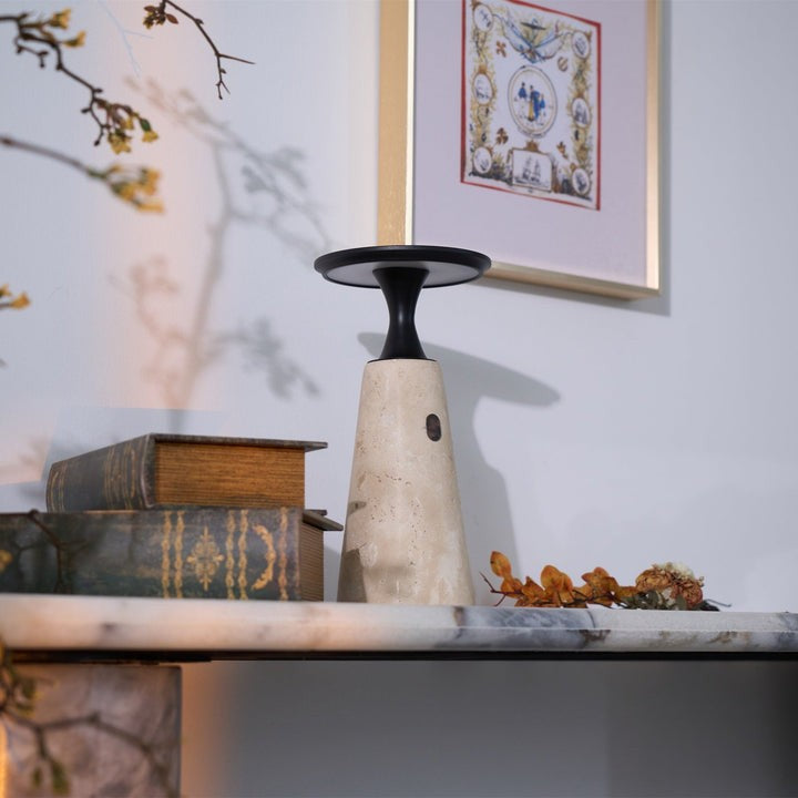 Cordless Travertine Table Lamp with Touch-Activated LED