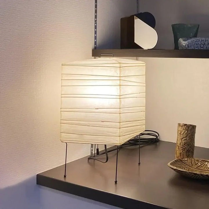 Cube Paper Lantern Table Lamp with Black Wire Frame