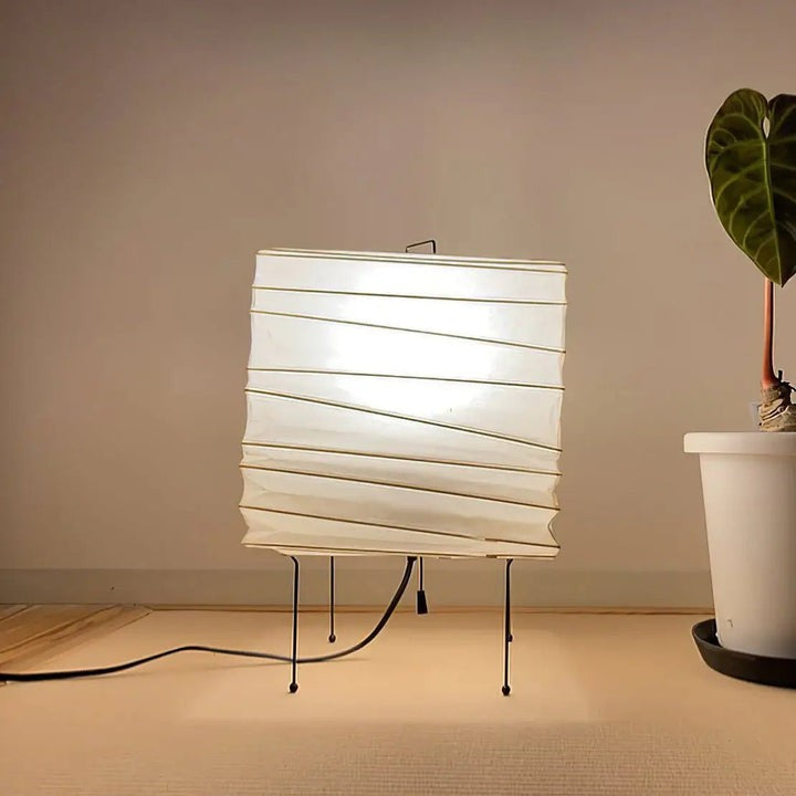 Cube Paper Lantern Table Lamp with Black Wire Frame