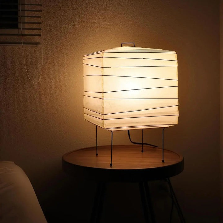 Cube Paper Lantern Table Lamp with Black Wire Frame