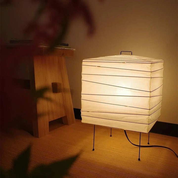 Cube Paper Lantern Table Lamp with Black Wire Frame