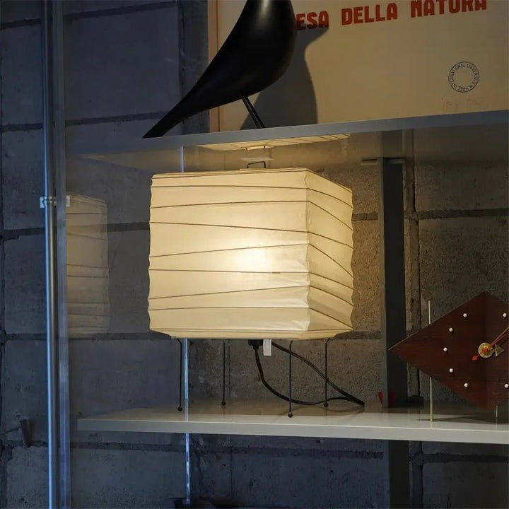 Cube Paper Lantern Table Lamp with Black Wire Frame