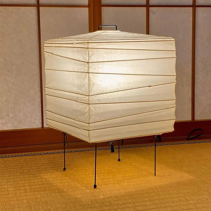 Cube Paper Lantern Table Lamp with Black Wire Frame