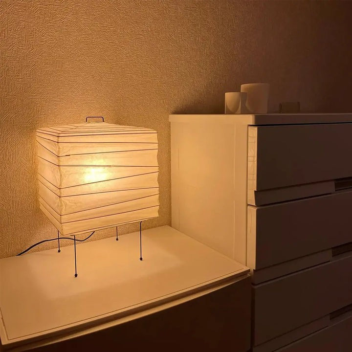 Cube Paper Lantern Table Lamp with Black Wire Frame