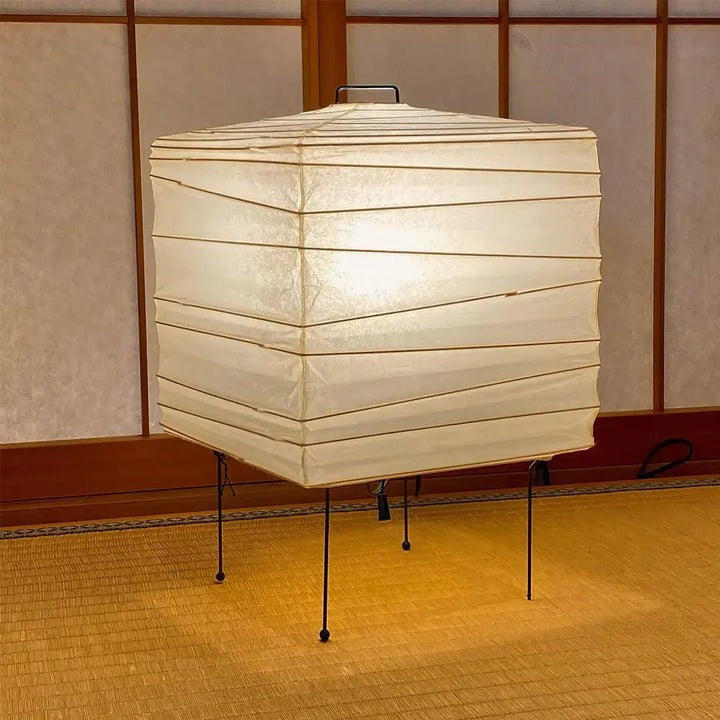 Cube Paper Lantern Table Lamp with Black Wire Frame