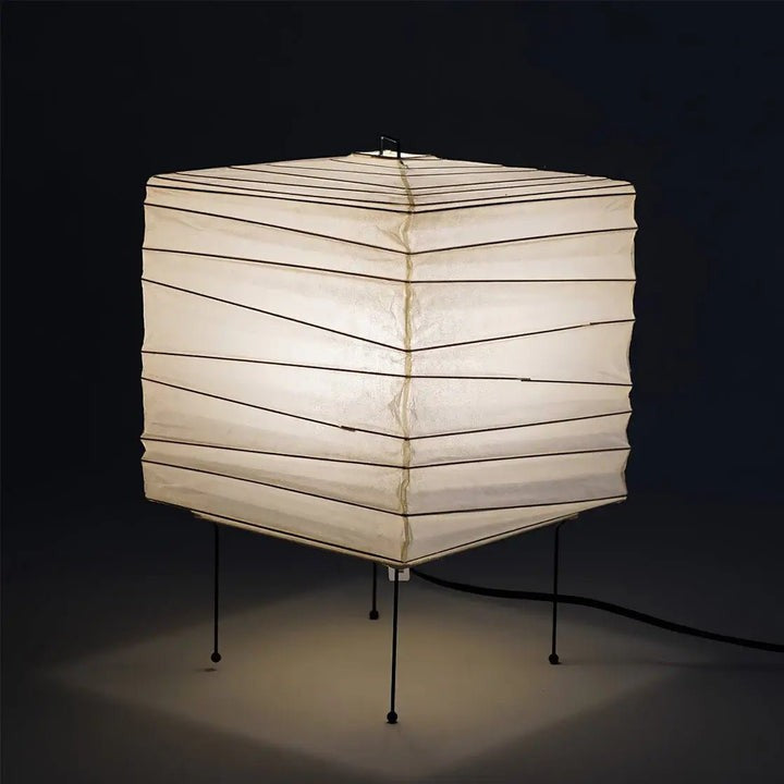 Cube Paper Lantern Table Lamp with Black Wire Frame