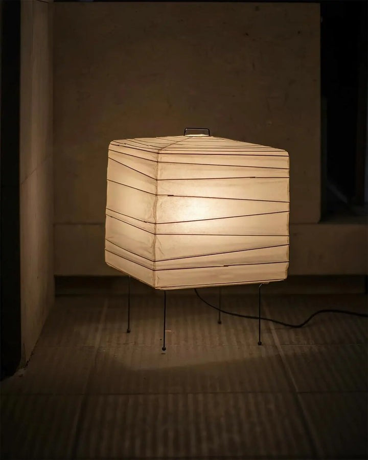 Cube Paper Lantern Table Lamp with Black Wire Frame