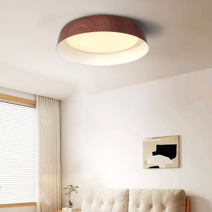 Curved Wood-Grain LED Flush Mount Ceiling Light