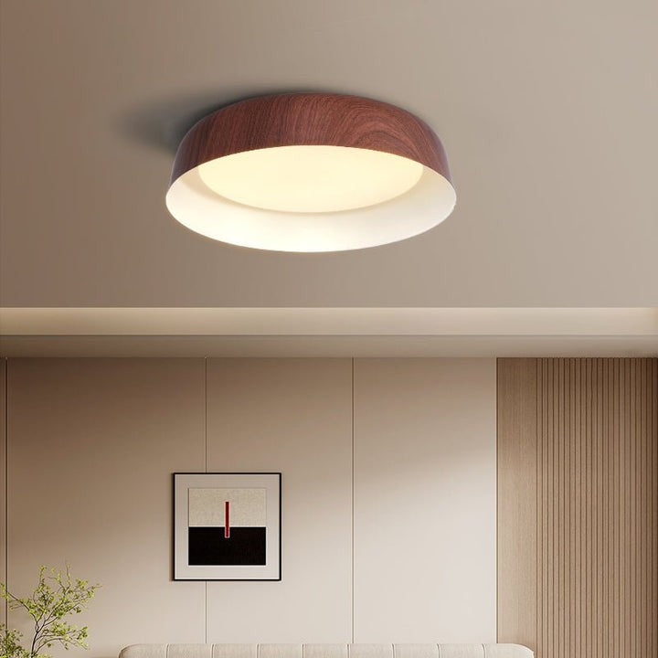 Curved Wood-Grain LED Flush Mount Ceiling Light