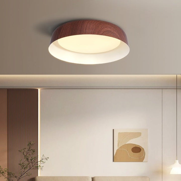 Curved Wood-Grain LED Flush Mount Ceiling Light
