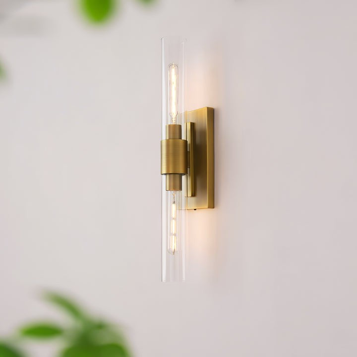 Cylix Glass Wall Sconce with Brass Accents