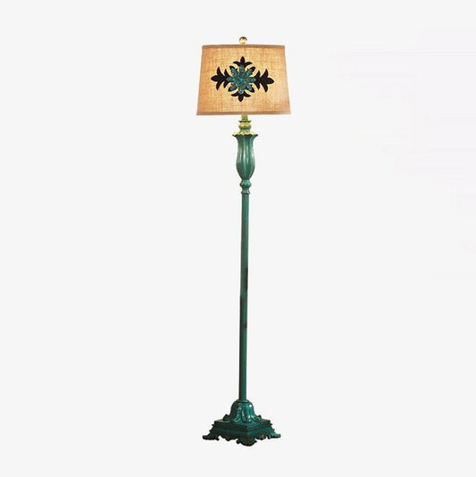 Distressed Resin Floor Lamp with Taupe Bell Shade