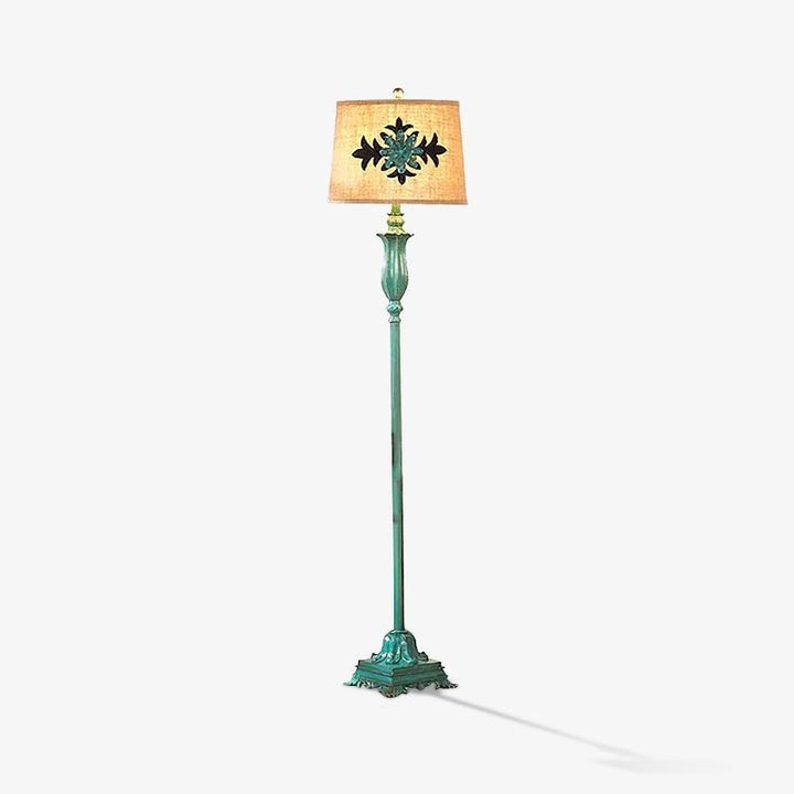 Distressed Resin Floor Lamp with Taupe Bell Shade