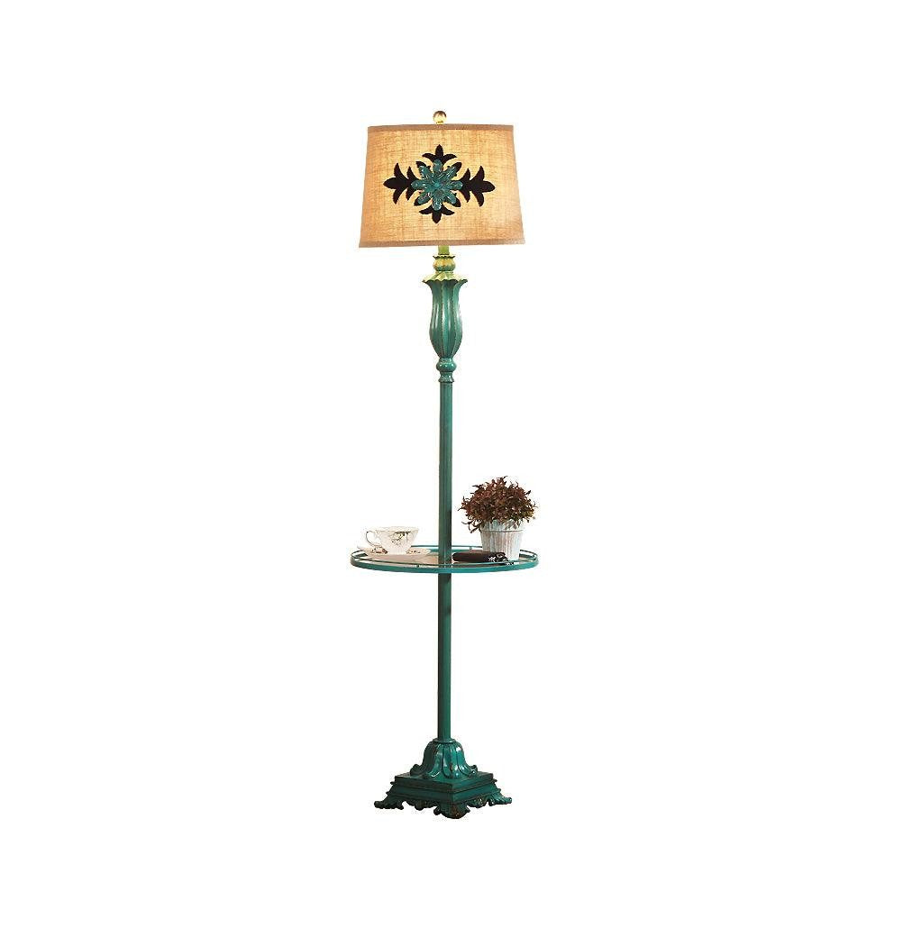 Distressed Resin Floor Lamp with Taupe Bell Shade