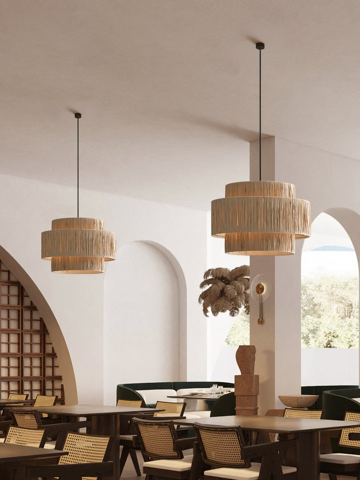 Eco-Friendly Raffia Straw Pendant Light