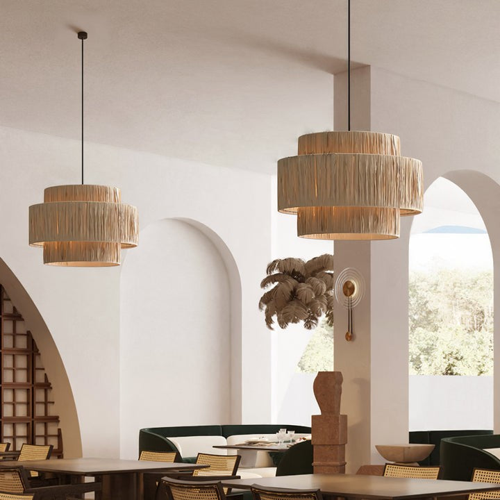 Eco-Friendly Raffia Straw Pendant Light