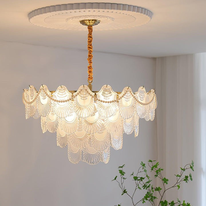 Elegant Pearl Glass Shell Ceiling Chandelier