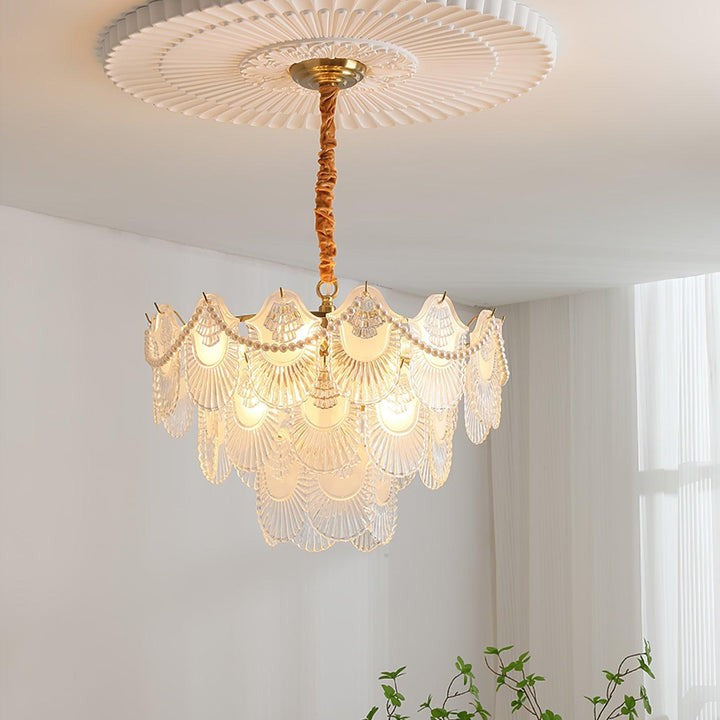 Elegant Pearl Glass Shell Ceiling Chandelier
