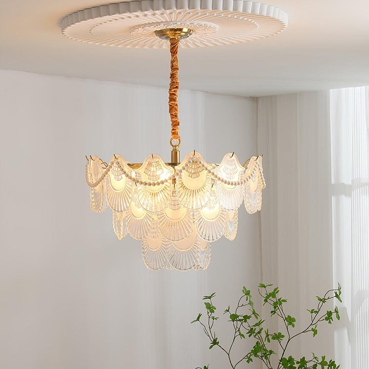 Elegant Pearl Glass Shell Ceiling Chandelier
