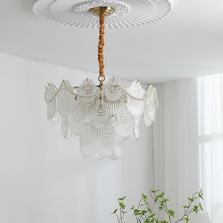 Elegant Pearl Glass Shell Ceiling Chandelier