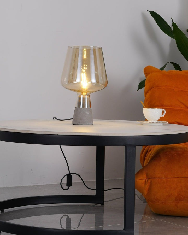 Flame-Inspired Concrete & Glass Table Lamp