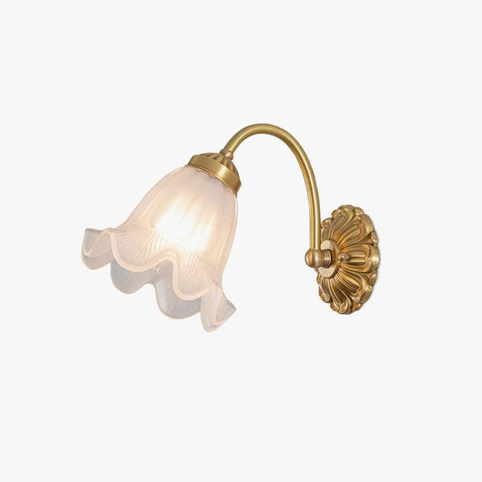 Flared Glass Wall Sconce with Brass Floral Accent