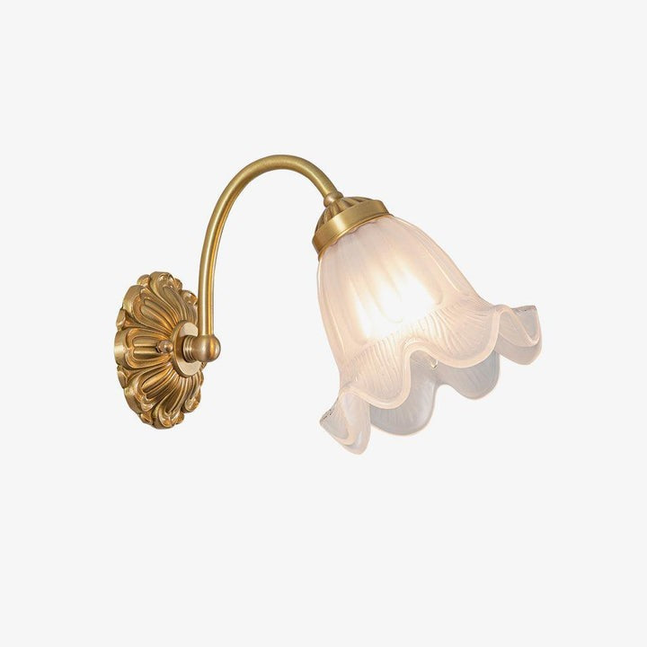 Flared Glass Wall Sconce with Brass Floral Accent