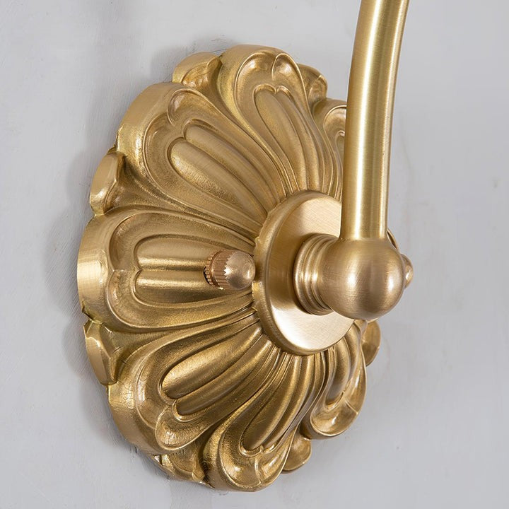 Flared Glass Wall Sconce with Brass Floral Accent