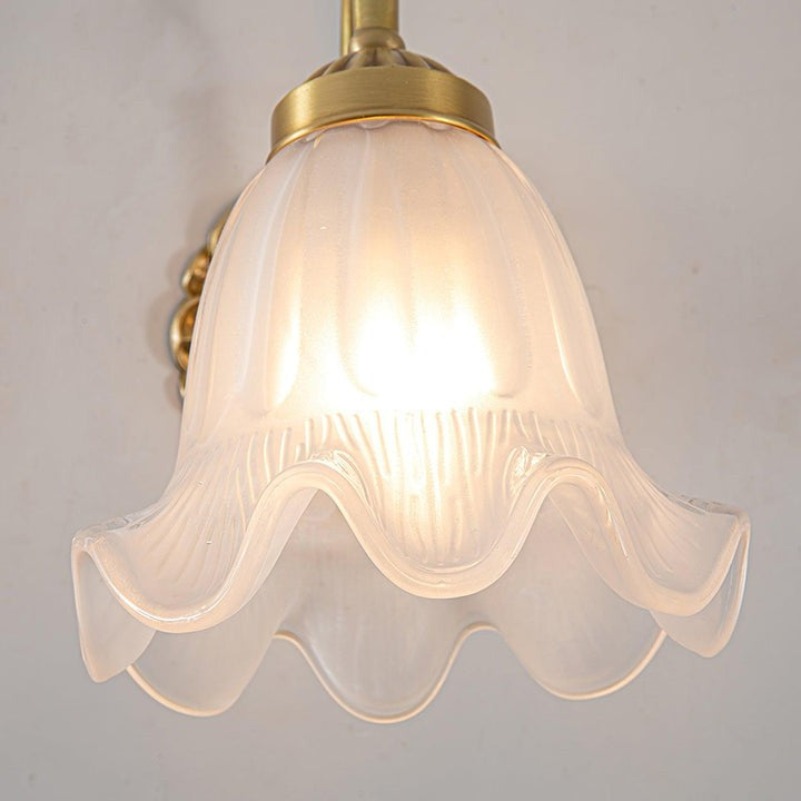 Flared Glass Wall Sconce with Brass Floral Accent