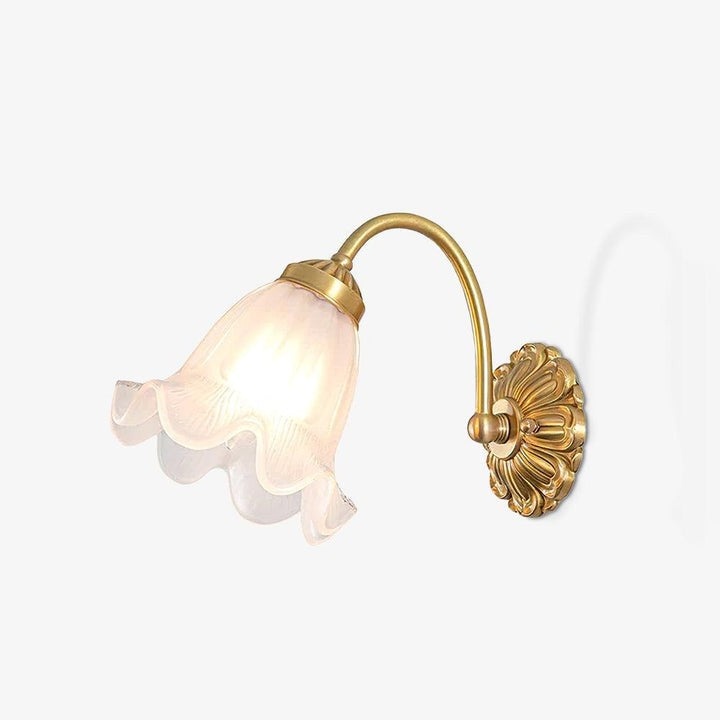 Flared Glass Wall Sconce with Brass Floral Accent
