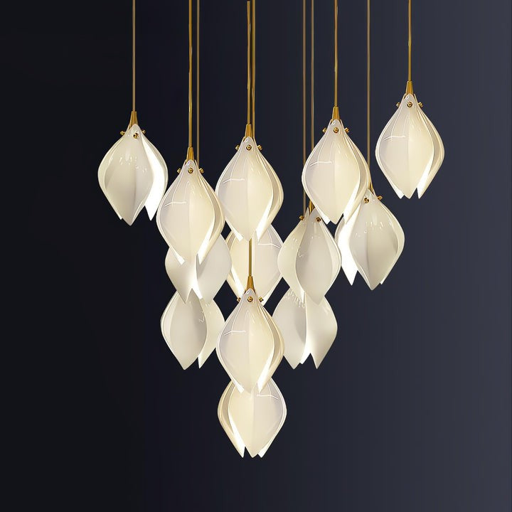 Floral Ceramic & Brass Pendant Light with Adjustable Hanging