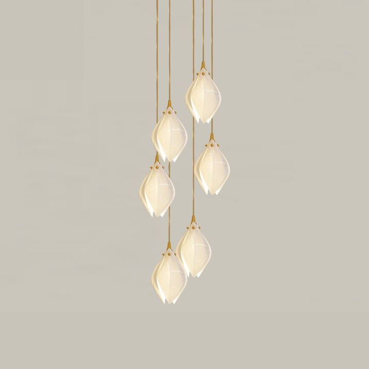 Floral Ceramic & Brass Pendant Light with Adjustable Hanging