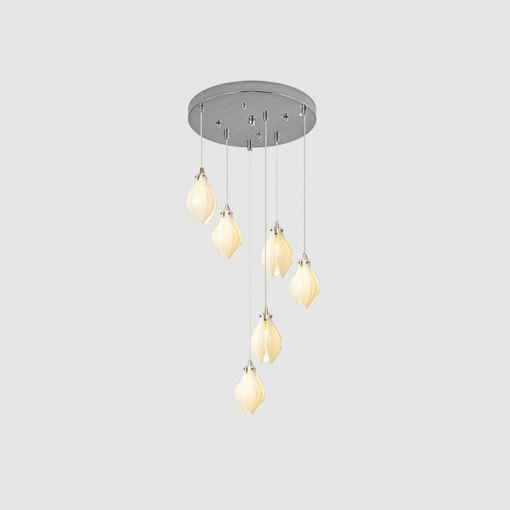 Floral Ceramic & Brass Pendant Light with Adjustable Hanging