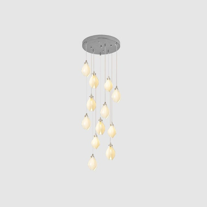 Floral Ceramic & Brass Pendant Light with Adjustable Hanging