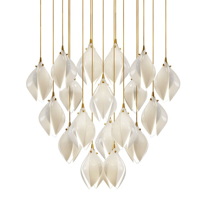 Floral Ceramic & Brass Pendant Light with Adjustable Hanging