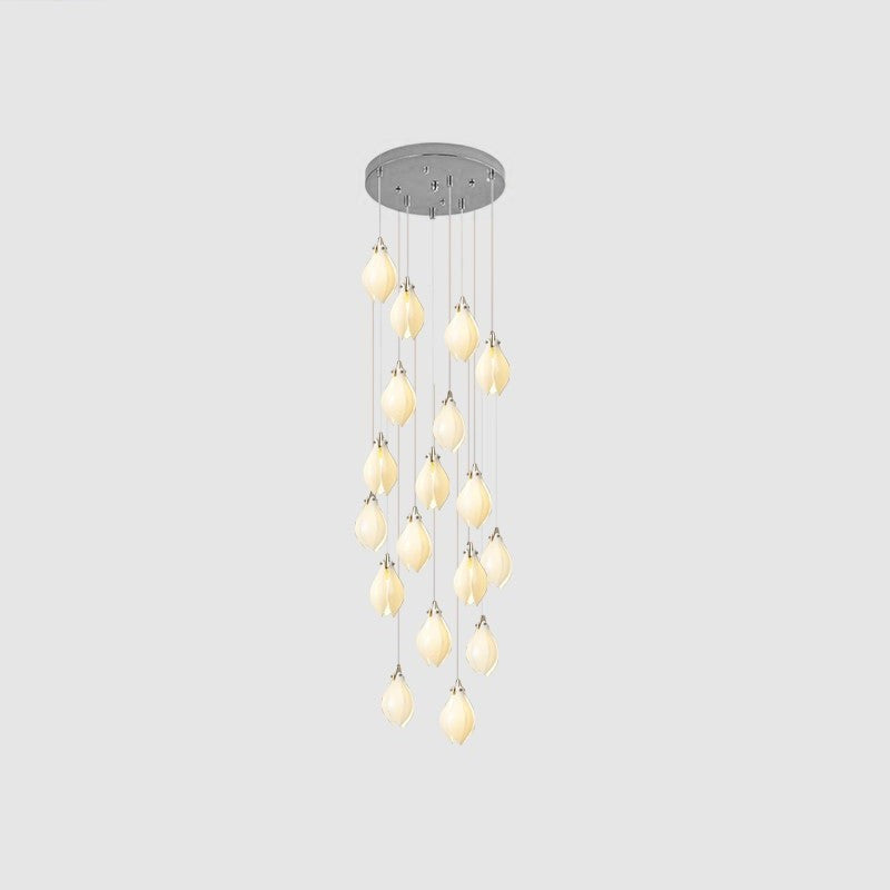 Floral Ceramic & Brass Pendant Light with Adjustable Hanging