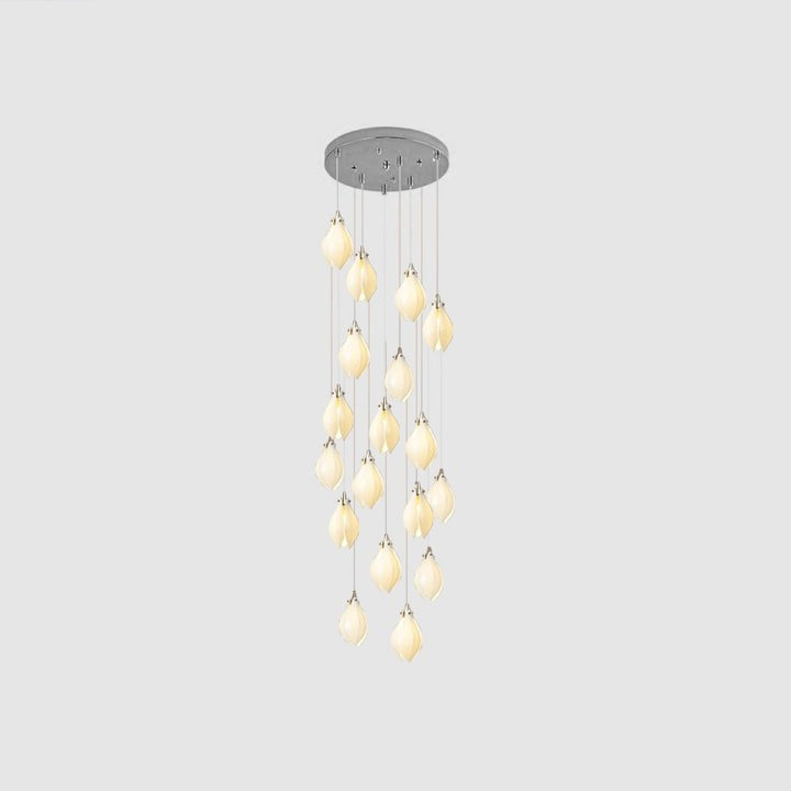 Floral Ceramic & Brass Pendant Light with Adjustable Hanging