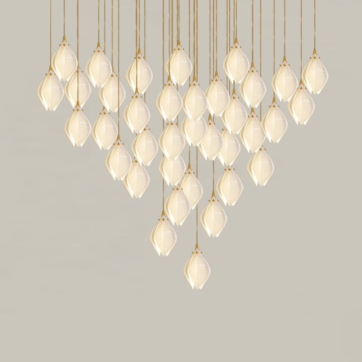Floral Ceramic & Brass Pendant Light with Adjustable Hanging