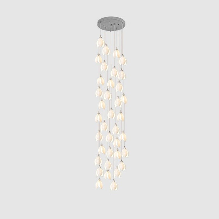 Floral Ceramic & Brass Pendant Light with Adjustable Hanging